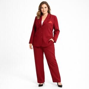 Vintage Divas Sz 18 2-Piece Pants Suit w/ Blazer Jacket Burgundy Formal Work